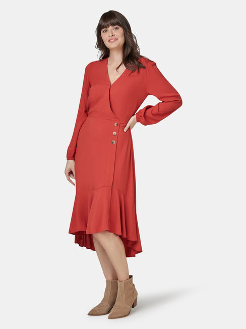 Sandy Concave Long Sleeve Dress, Red, hi-res