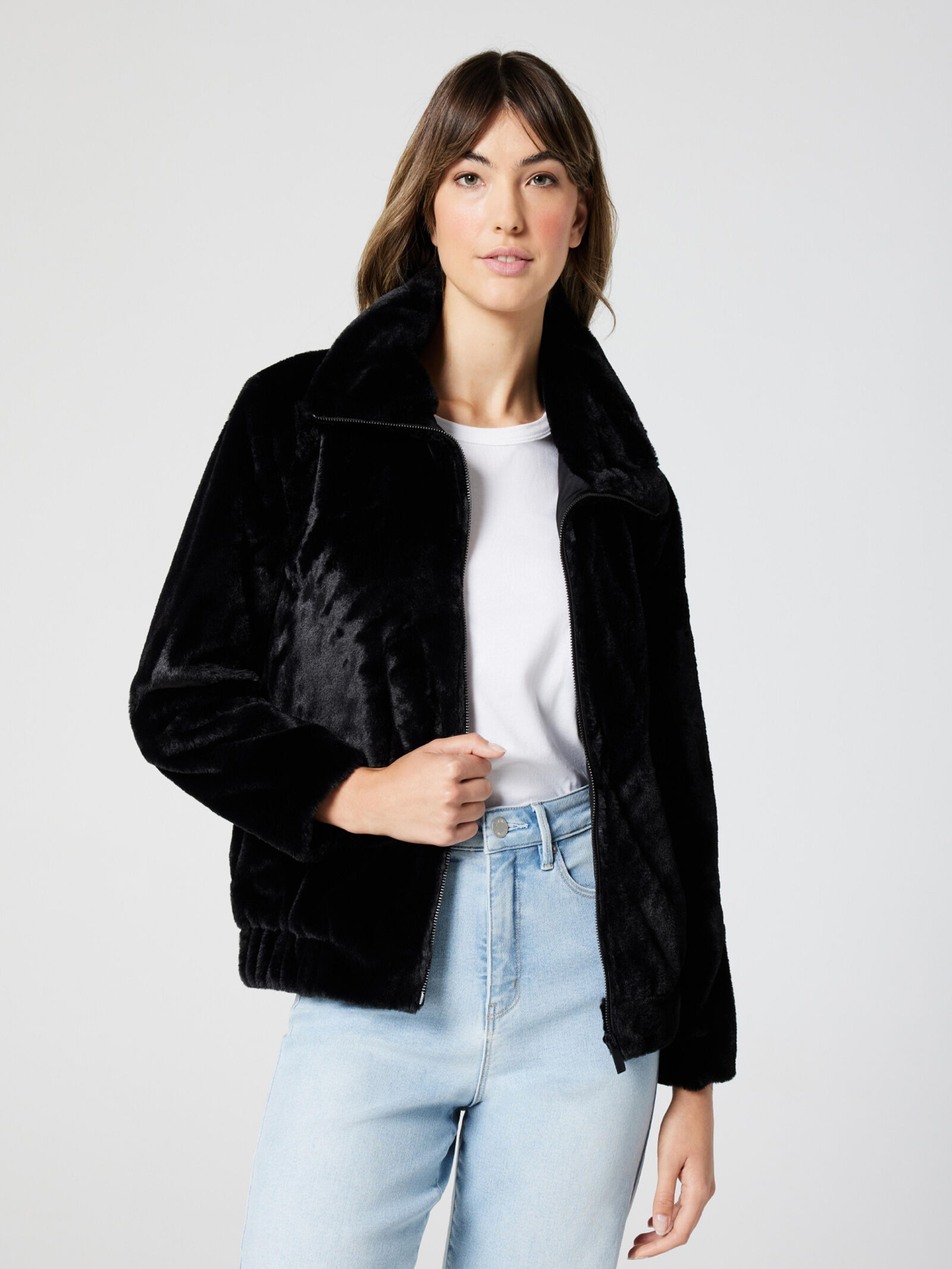 Black teddy fur deals bomber jacket