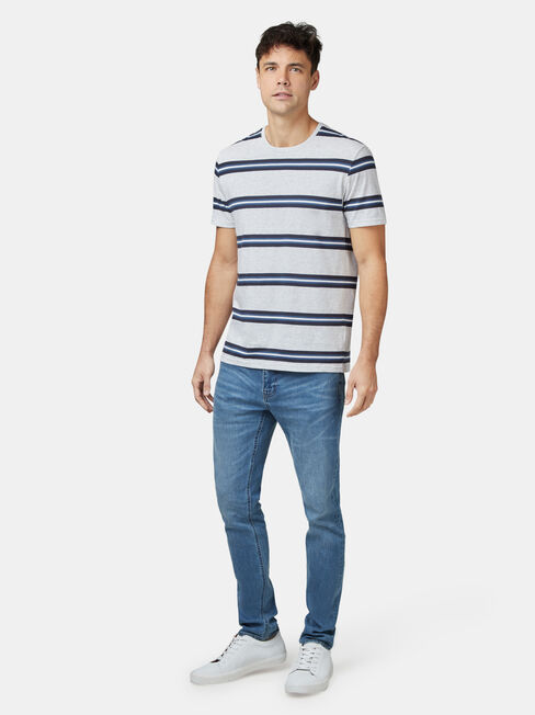 Porter Short Sleeve Stripe Crew Tee, Grey, hi-res