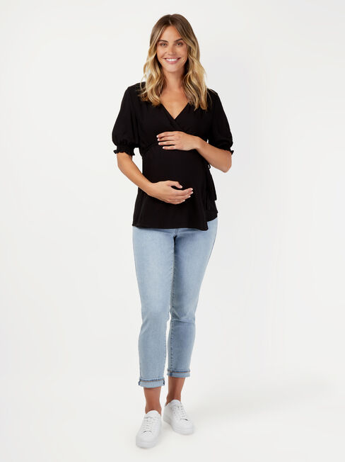 Eloise Cross Over Maternity Tee, Black, hi-res