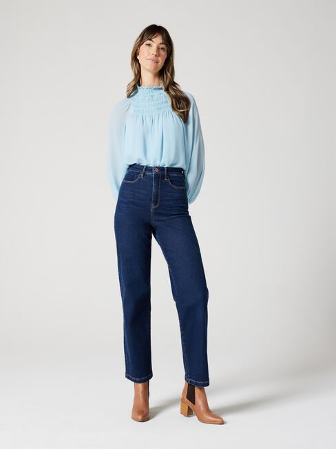 Sienna Shirred Neck Raglan Blouse, Powder Blue, hi-res