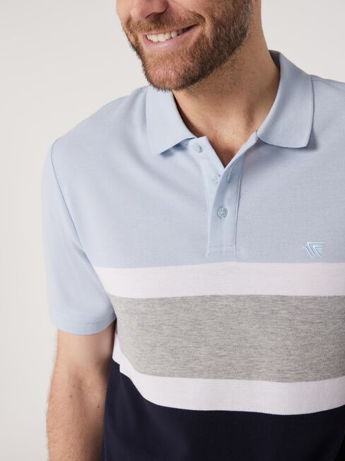 SS Wells Panel Stripe Polo, Blue, hi-res