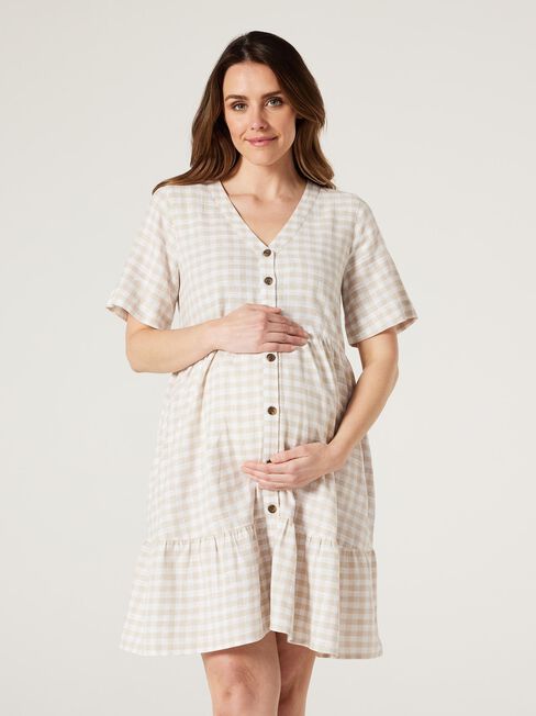 Billie Button Down Smock Dress, Oatmeal, hi-res