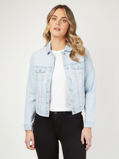 Classic Stretch Denim Jacket, Light Blue, hi-res