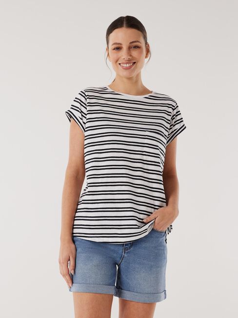 Essential Slub Pocket Tee, White & Navy Stripe, hi-res