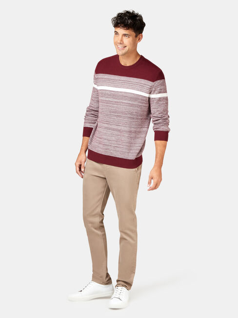 Grant Block Stripe Crew Knit, Red, hi-res