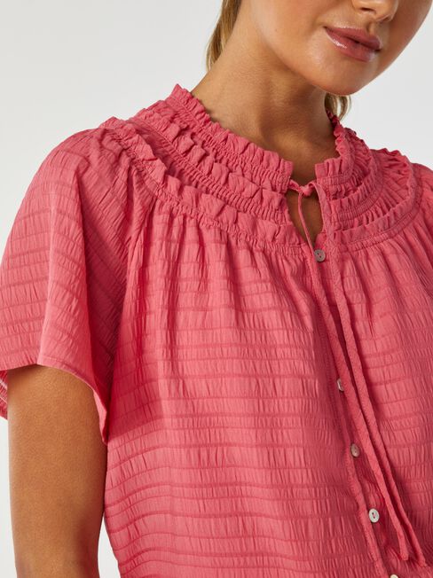 Finn Textured Tie Neck Blouse, Pink, hi-res