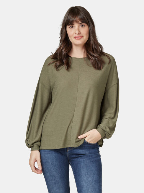 Ella Drop Shoulder Textured Top, Green, hi-res