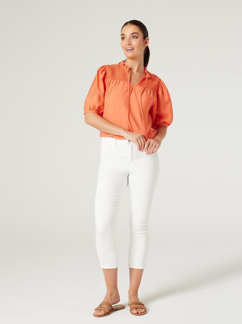 Jessie Shirred Yoke Top, Orange, hi-res
