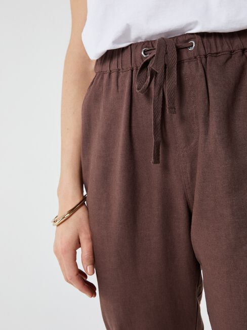 Linen Blend Pant, Brown, hi-res