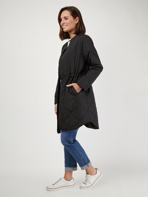 Hilda Qulited Longline Puffer, Black, hi-res