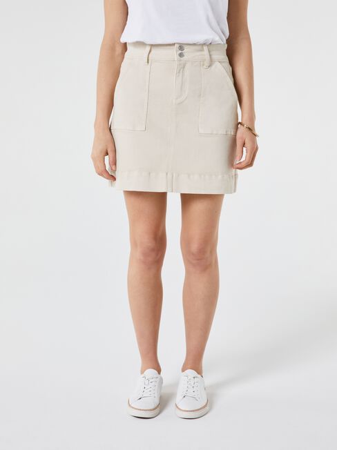 Bella A-Line Denim Skirt, White, hi-res