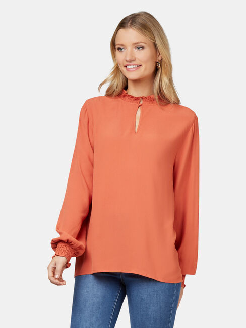 Freya Frill High Neck Top, Orange, hi-res