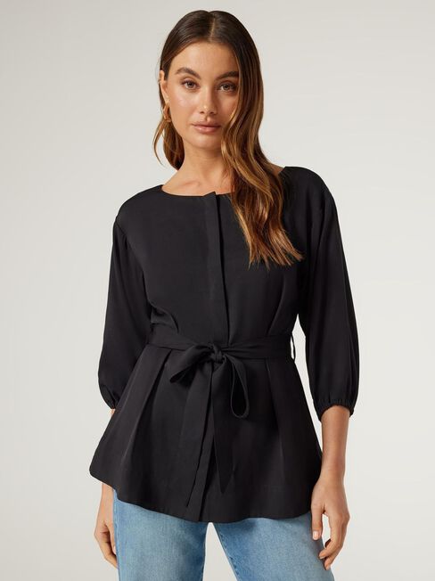 Bella Waisted Blouse, Black, hi-res
