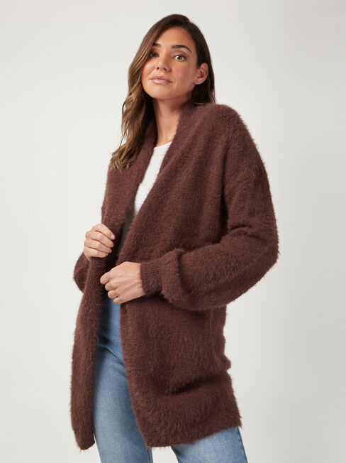 Faye Fluffy Soft Cardi, Brown, hi-res