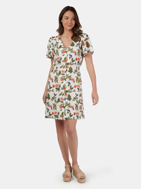 Bianca Button Through Dress, White, hi-res