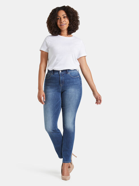 Tummy Trimmer Slim Straight jeans Mid Sapphire, Mid Indigo, hi-res