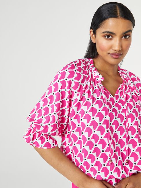 Dixie Tie Neck Blouse, Pink, hi-res