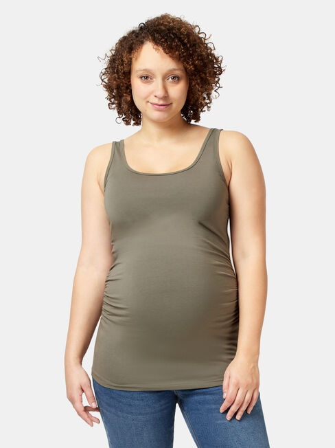 Lola Maternity Cotton Basic Tank, Green, hi-res