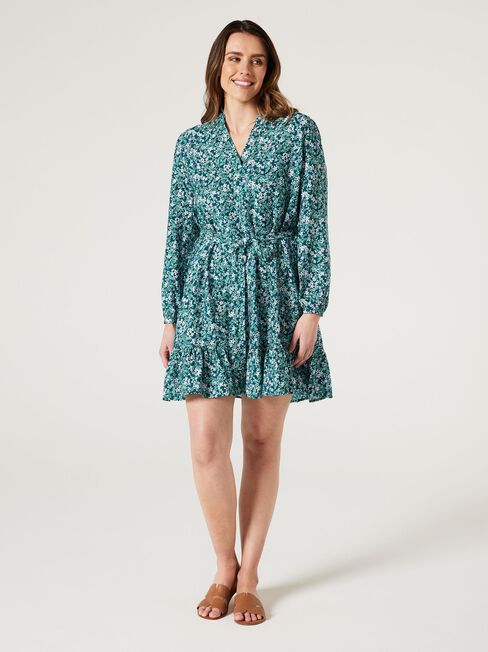 Lara Ladder Trim Dress, Green Blossom, hi-res