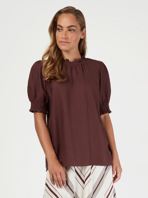 Sasha Short Sleeve Top, Brown, hi-res