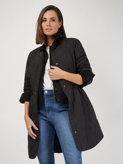 Hilda Qulited Longline Puffer, Black, hi-res
