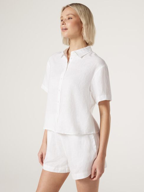 J-Luxe Classic Linen Relaxed Shirt, White, hi-res