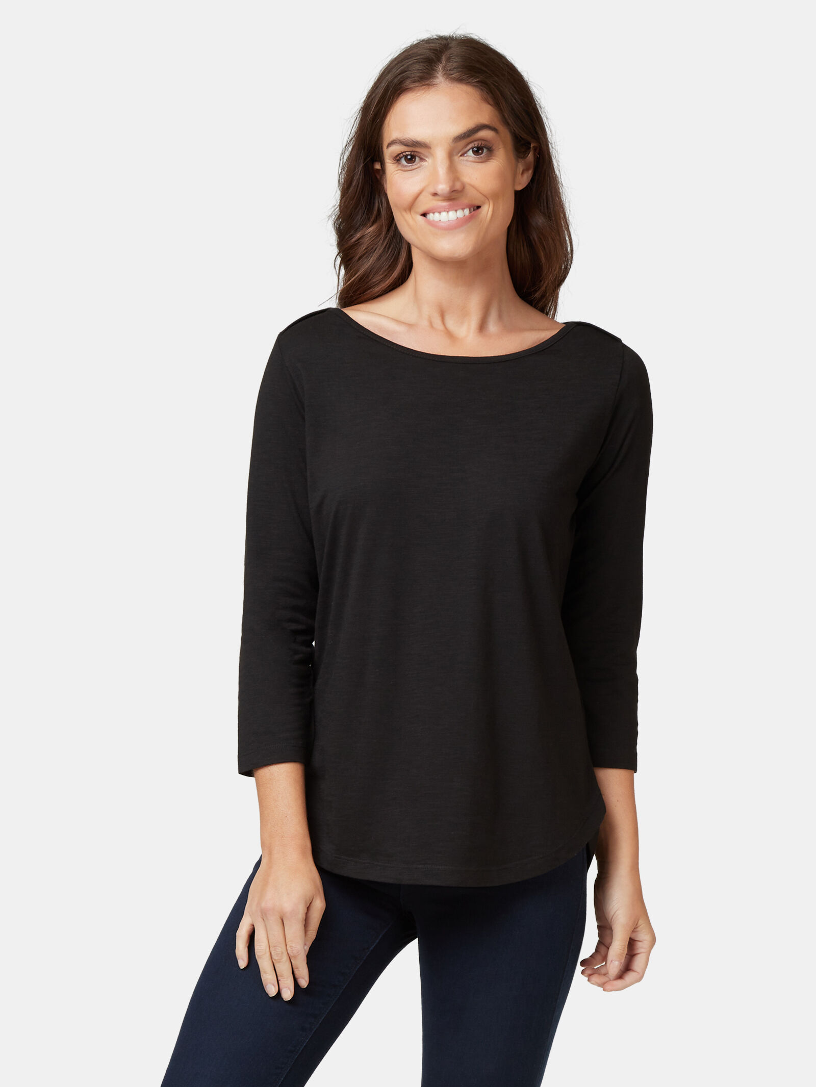 Buy Essential Boatneck Tee - Black Online | Jeanswest