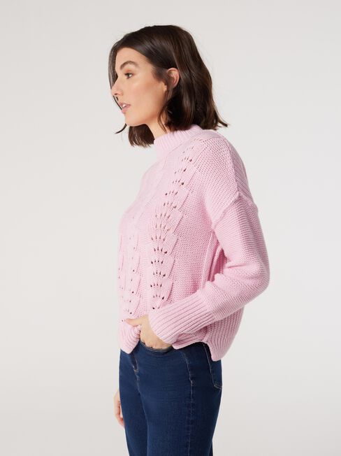 Sasha Cotton Pointelle Knit, Pink, hi-res