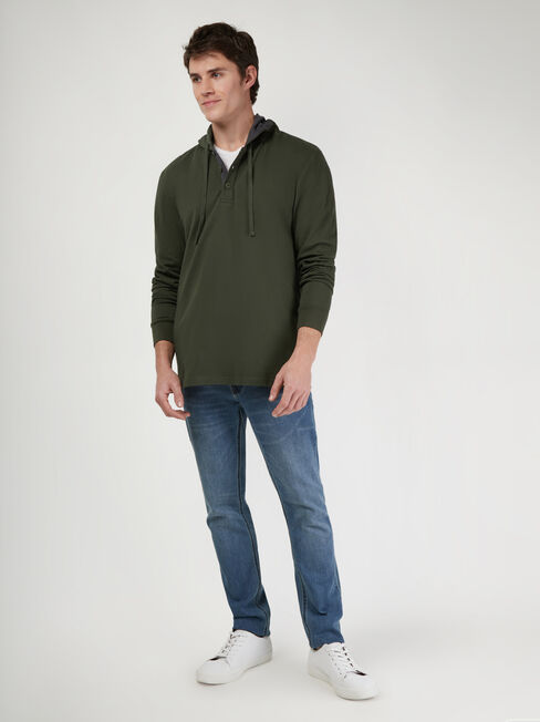 LS Mason Hooded Henley Top, Green, hi-res