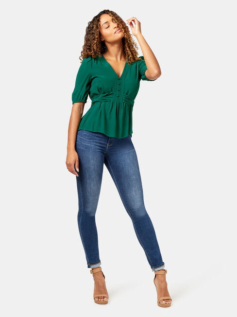 Judy Tie Waist Blouse, Green, hi-res