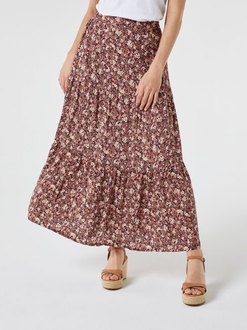Birdie Tiered Maxi Skirt, Floral, hi-res