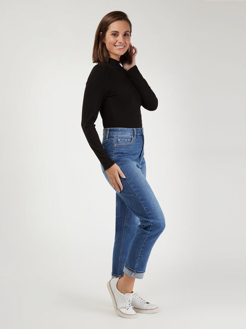 Morticia Mock Neck Top, Black, hi-res