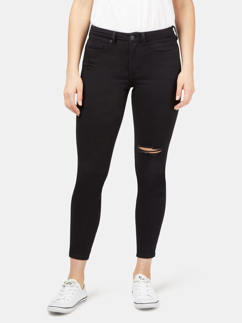 Isabelle Distressed Mid Waisted Skinny 7/8 Jeans Black, Black, hi-res