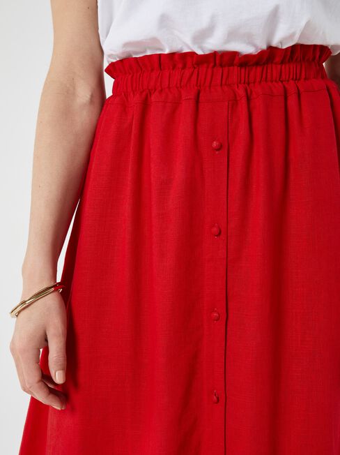 Collette Ruched Waist Midi Skirt, Red, hi-res