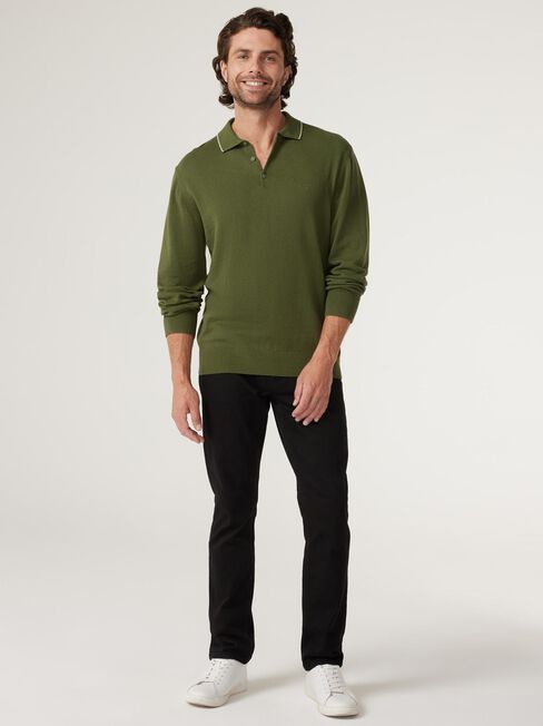 Eric Tipped Long Sleeve Polo, Olive, hi-res