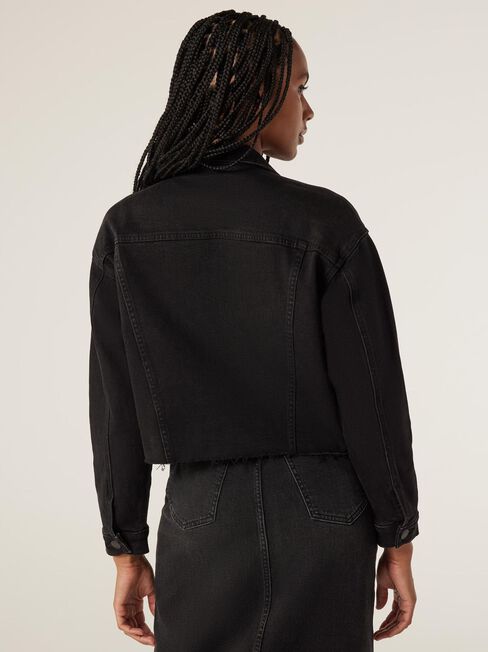 Crop Denim Jacket, Washed Black, hi-res