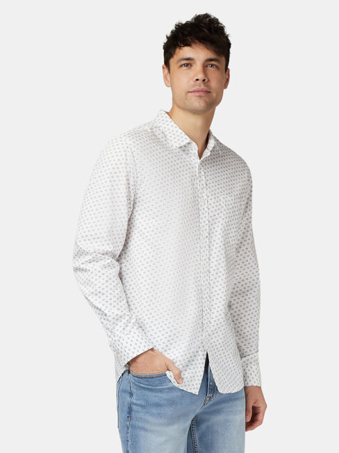 Windsor Long Sleeve Print Shirt, White, hi-res