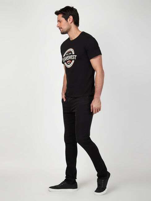 SS Jeanswest Logo Print Crew Tee, Black, hi-res