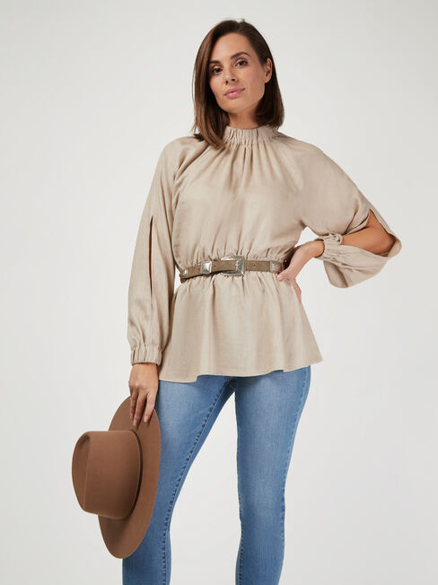 Jasmine Split Sleeve Blouse, Brown, hi-res