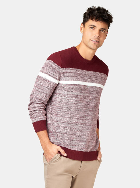 Grant Block Stripe Crew Knit, Red, hi-res