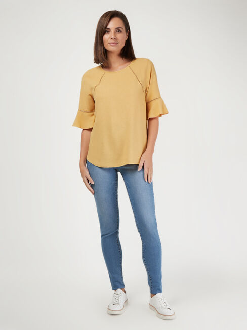 Cora Linen Blend Top, Yellow, hi-res