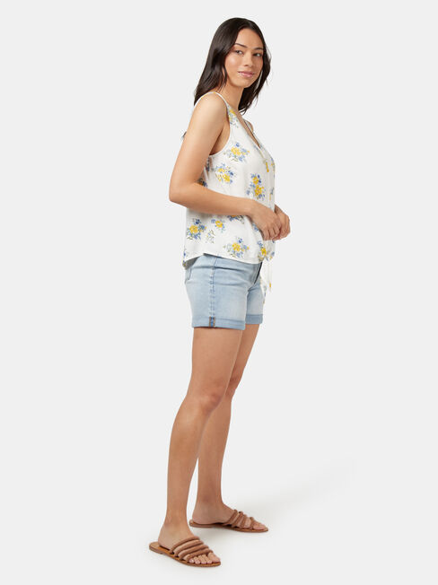 Luna Linen Blend Tie Front Tank, Print, hi-res
