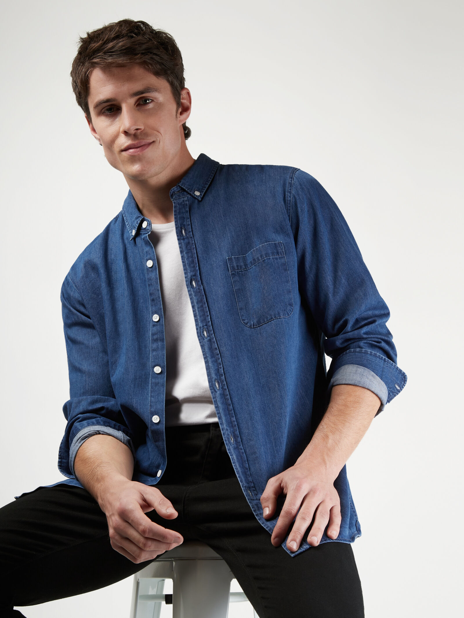 Classic fit chambray shirt deals