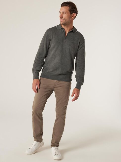 Eric Tipped Long Sleeve Polo, Dark Stone, hi-res