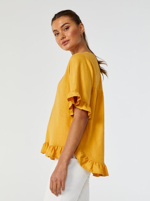 Ivy V Neck Ruffle Top, Orange, hi-res