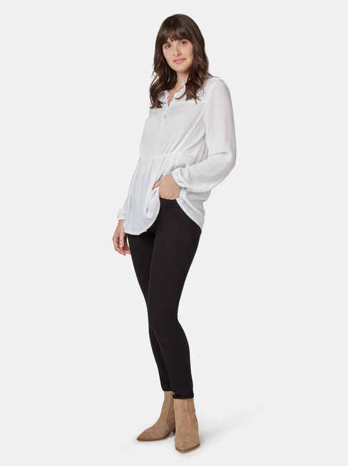Aria Peplum Hem Top, White, hi-res