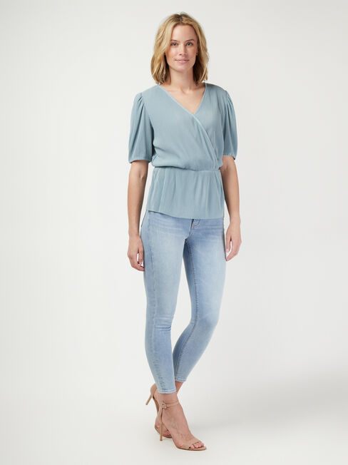 Julie Wrap Front Top, Blue, hi-res