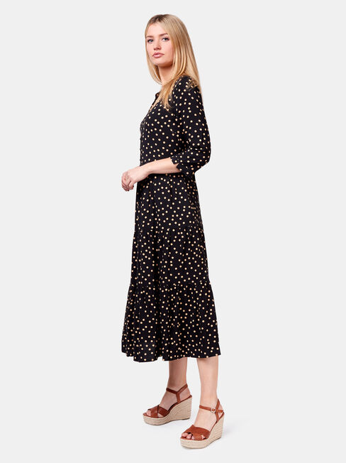 Holly Spot Midi Dress, Black, hi-res