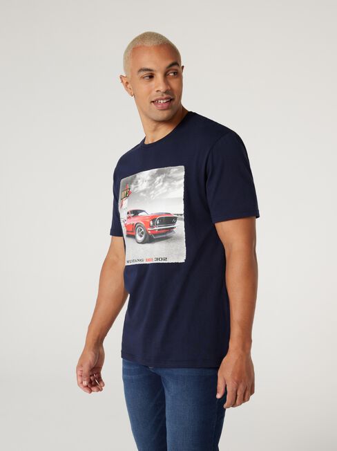 SS Ford Mustang Boss 302 Print Crew Tee, Blue, hi-res